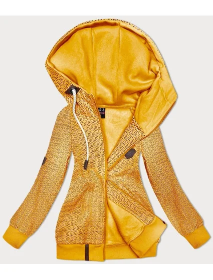 Otvorená mikina s kapucňou a malými srdiečkami tmavo žltá (2316)