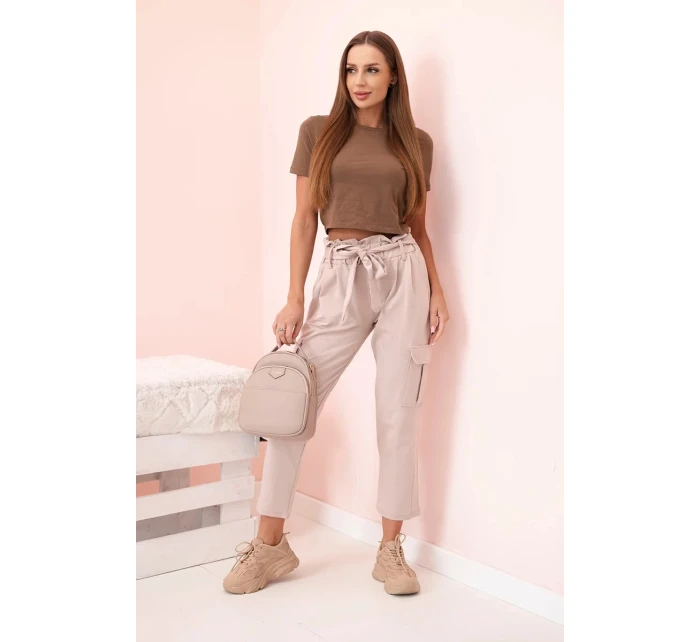 Dámské cargo kalhoty s vysokým pasem béžový