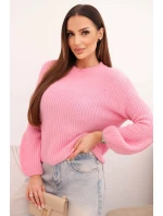 Svetr dámský z baby alpaky s model 21780849 rukávy jasně růžový - K-Fashion