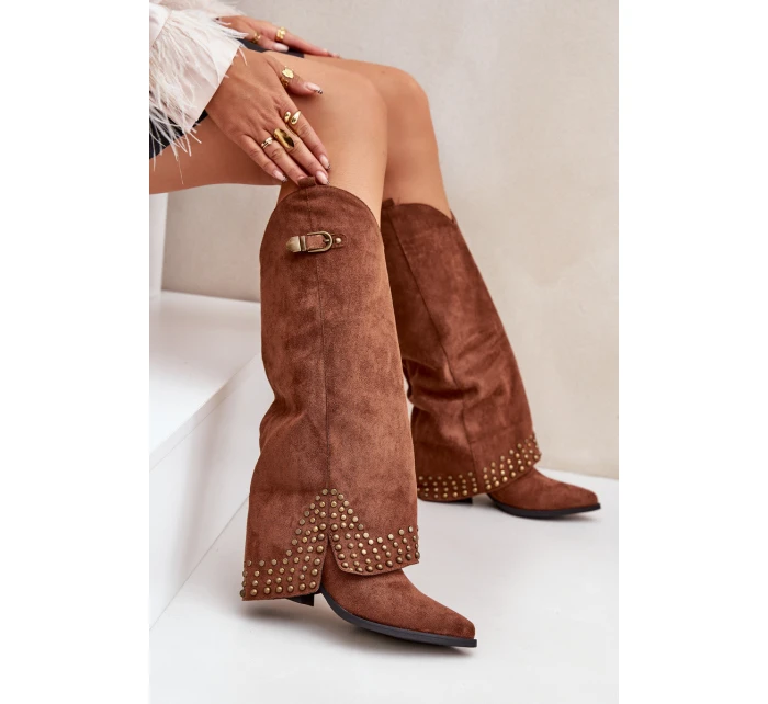 Kozačky S  Na Podpatku Hnědé model 21681443 - Boto