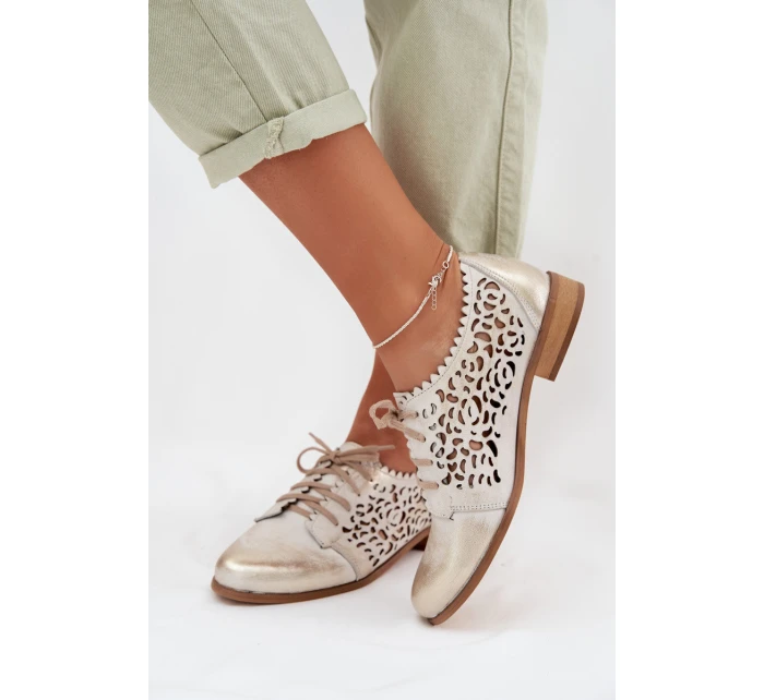 Kožené síťované dámské polobotky model 22027688 zlaté - Zazoo