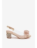 Průhledné sandály na podpatku s krystaly D&A MR61-9012 Zlaté