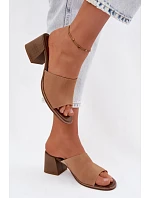 Dámske semišové kožené papuče na podpätku Zazoo 40519 dark beige