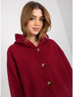 Dámsky bordový plyšový kabát s kapucňou