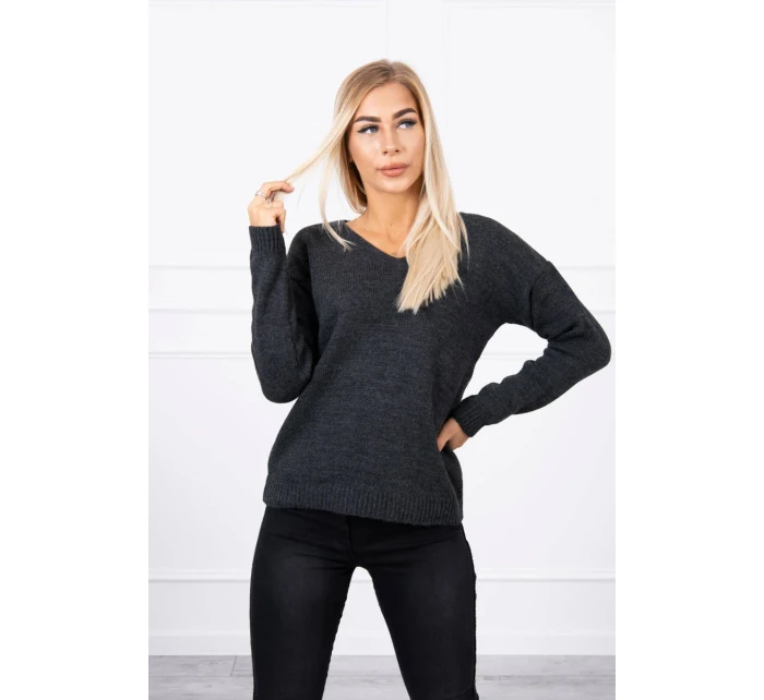 Svetr s výstřihem do V grafitové barvy Svetr s výstřihem do V grafitové barvy