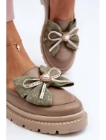 Damskie Skórzane Mokasyny Z Kokardą Laura Messi 2787 Beżowe
