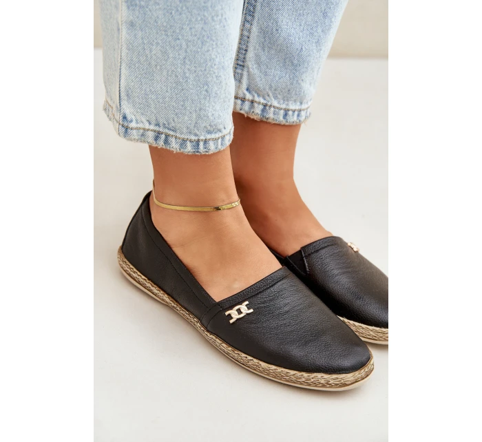 Eleganckie Skórzane Espadryle Damskie Zazoo 10177 Czarne Eleganckie Skórzane Espadryle Damskie Zazoo 10177 Czarne