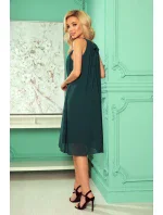 ALIZEE - Dámske šifónové šaty vo fľaškovo zelenej farbe so zaväzovaním 350-4