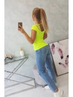 Halenka s krajkovým výstřihem žlutá neonová Halenka s krajkovým výstřihem žlutá neonová