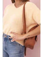 Dámsky marhuľový sveter s krátkym výstrihom do V z mäkkej kožušiny Dámsky marhuľový sveter s krátkym výstrihom do V z mäkkej kožušiny