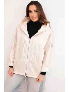 Dámska jarná prešívaná bunda s kapucňou a zipsom béžová