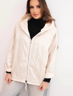 Dámska jarná prešívaná bunda s kapucňou a zipsom béžová