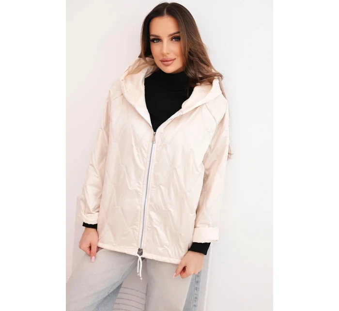 Dámska jarná prešívaná bunda s kapucňou a zipsom béžová