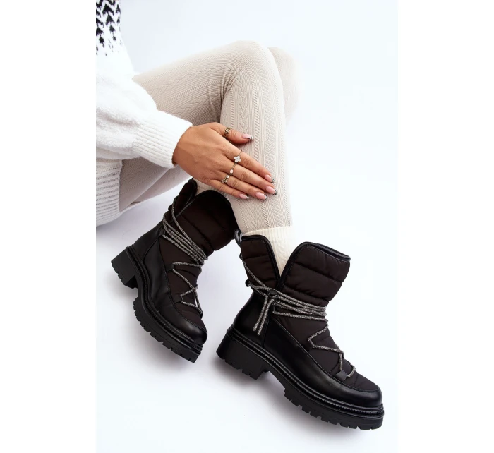 Śniegowce Damskie Z Ozdobnym Wiązaniem Czarne Rilana Śniegowce Damskie Z Ozdobnym Wiązaniem Czarne Rilana