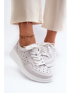 Dámské lodičky na klínku z přírodní kůže světle šedé model 21659787 - S.Barski