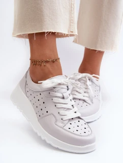 Dámské lodičky na klínku z přírodní kůže světle šedé model 21659787 - S.Barski