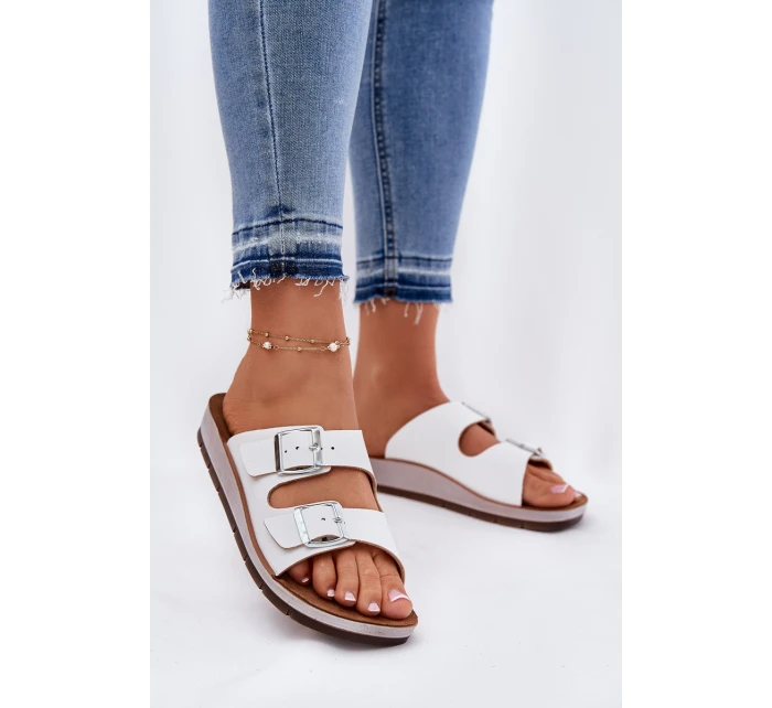 Klapki Damskie Z Klamrami Inblu CP000042 Białe