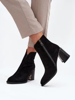 Semišové dámské kotníkové boty na podpatku s zateplené černé model 21707951 - VINCEZA