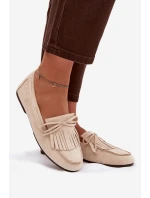 Dámské mokasíny s třásněmi světle béžové model 21915108 - Boto
