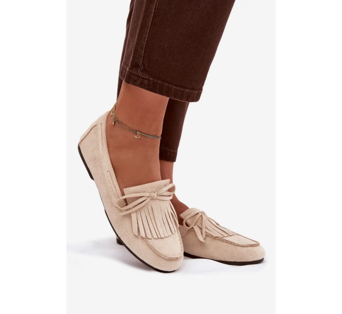 Dámské mokasíny s třásněmi světle béžové model 21915108 - Boto