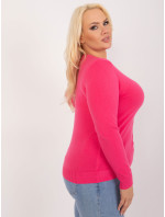 Tmavo ružový plus size sveter s okrúhlym výstrihom