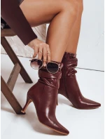 Čižmy na podpätku so stláčaným zvrškom bordové FashionStreet ZY1033