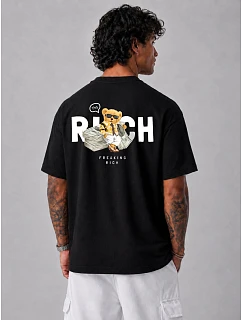 Pánske tričko s potlačou Freaking Rich oversize čierne FashionStreet NX4012R