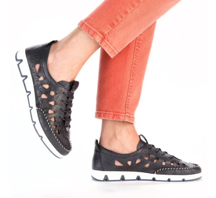 W modrá kožená polobotka s podrážkou model 19737391 - Rieker W modrá kožená polobotka s podrážkou model 19737391 - Rieker