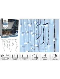 VIANOČNÝ STROMČEK SVETLÁ VONKAJŠIE SVETLO OPONA 360 VIEDOL ČASOVAČ STUDENÁ BIELA PRIEHĽADNÝ KÁBEL