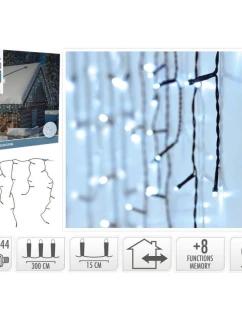 VIANOČNÝ STROMČEK SVETLÁ VONKAJŠIE SVETLO OPONA 360 VIEDOL ČASOVAČ STUDENÁ BIELA PRIEHĽADNÝ KÁBEL