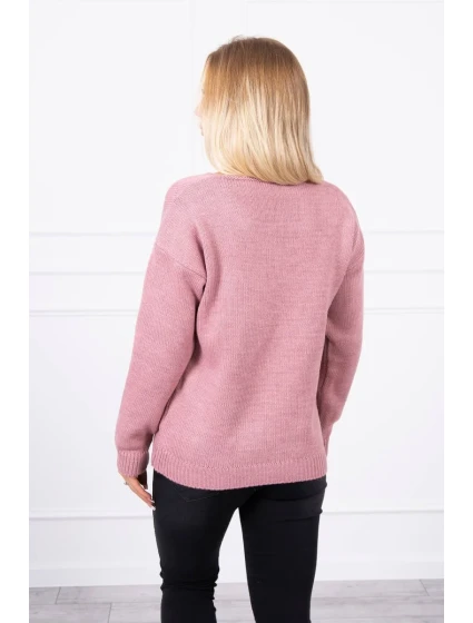 Sveter s výstrihom do V tmavo ružový Sveter s výstrihom do V tmavo ružový