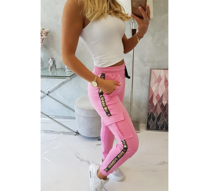 Kalhoty Cargo světle růžové