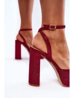 Damskie Sandały Brokatowe Na Słupku Ciemnoróżowe Rosel
