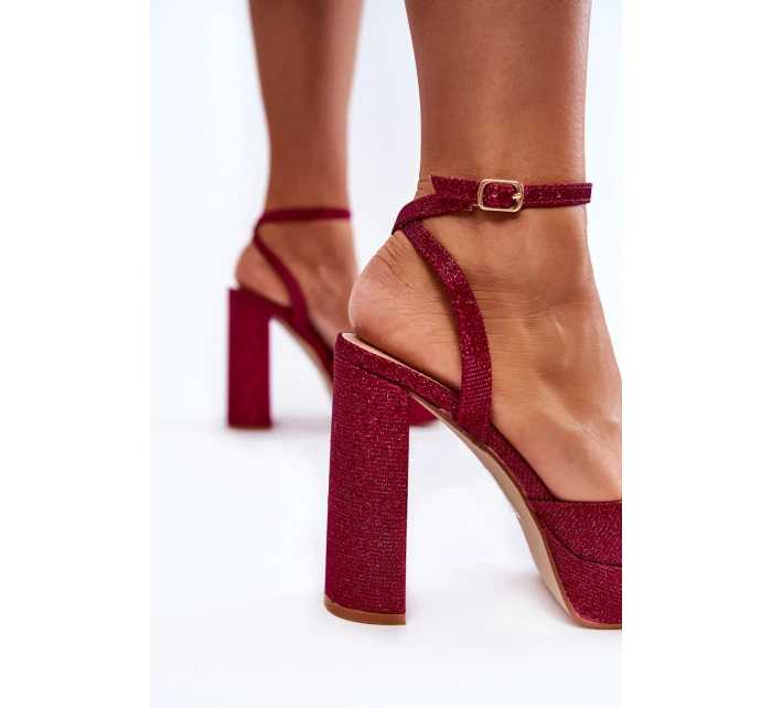 Damskie Sandały Brokatowe Na Słupku Ciemnoróżowe Rosel
