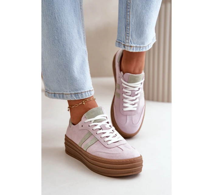 Zazoo N1068S4 Damskie Zamszowe Sneakersy Na Platformie Fioletowe