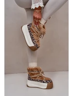 Skórzane Śniegowce Damskie Na Grubej Podeszwie Z Futerkiem Panterka Big Star OO274A208 Brązowe Skórzane Śniegowce Damskie Na Grubej Podeszwie Z Futerkiem Panterka Big Star OO274A208 Brązowe