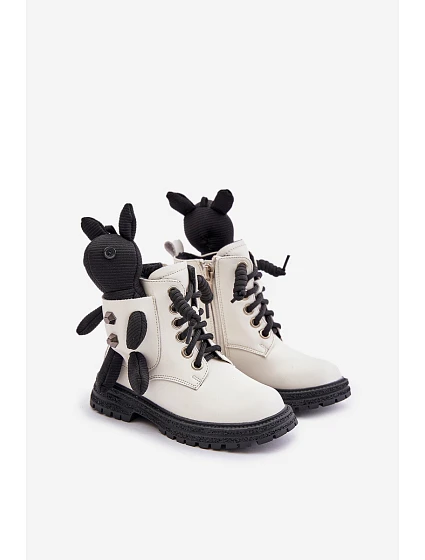 Kožené Zateplené Dětské Boty Na Zip S Bílé model 21675604 - VINCEZA Kožené Zateplené Dětské Boty Na Zip S Bílé model 21675604 - VINCEZA