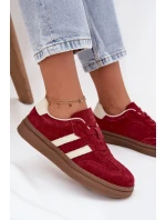 Sneakersy Damskie Zamszowe Na Platformie Bordowe Sylviona