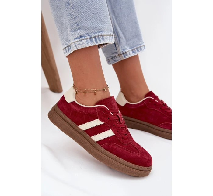 Sneakersy Damskie Zamszowe Na Platformie Bordowe Sylviona
