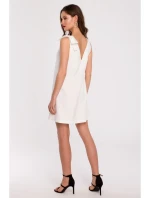 K128 Jednofarebné šaty áčkového strihu s mašľou - farba ecru