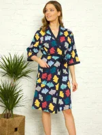 Dámsky župan Y19260 tm. modrý s lístkami - La Penna