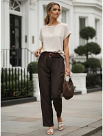 Dámska oversize blúzka z viskózy s krátkymi rukávmi, béžová, FashionStreet RY2927
