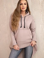 Zateplená mikina s dlhým chrbtom a kapucňou tmavo béžová