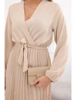 Šaty s viazaným plisovaným lemom béžové