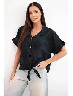 Dámská bavlněná model 22207095 košile s květinovou výšivkou černá - K-Fashion