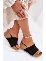 Zazoo 40311 Zamszowe Klapki Damskie Na Korkowym Koturnie Czarne