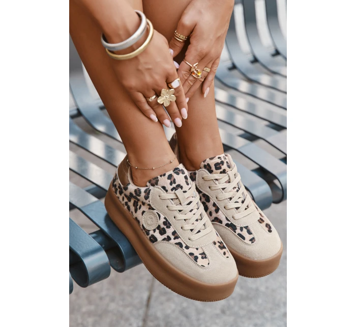 Sneakersy Damskie Na Platformie Panterka Big Star SS274763 Beżowe
