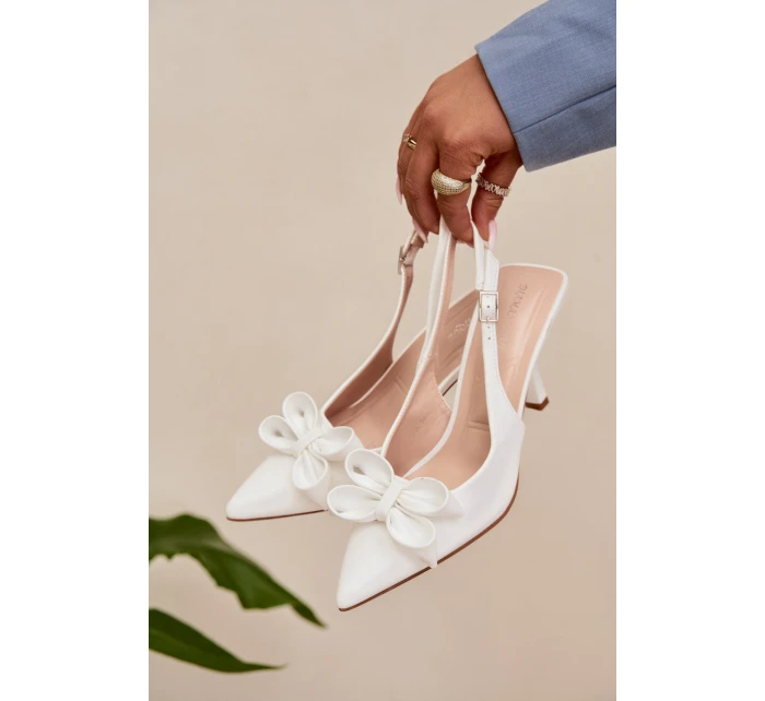 Dámské sandály na podpatku s mašlí bílé Jonera