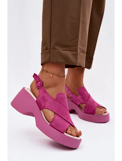 Dámske kožené sandále na platforme S.Barski LR61-7005 Fuchsia