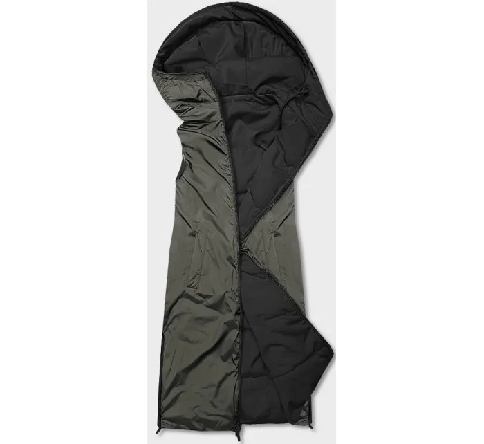 Čierna-khaki dlhá dámska obojstranná vesta (B8137-1)
